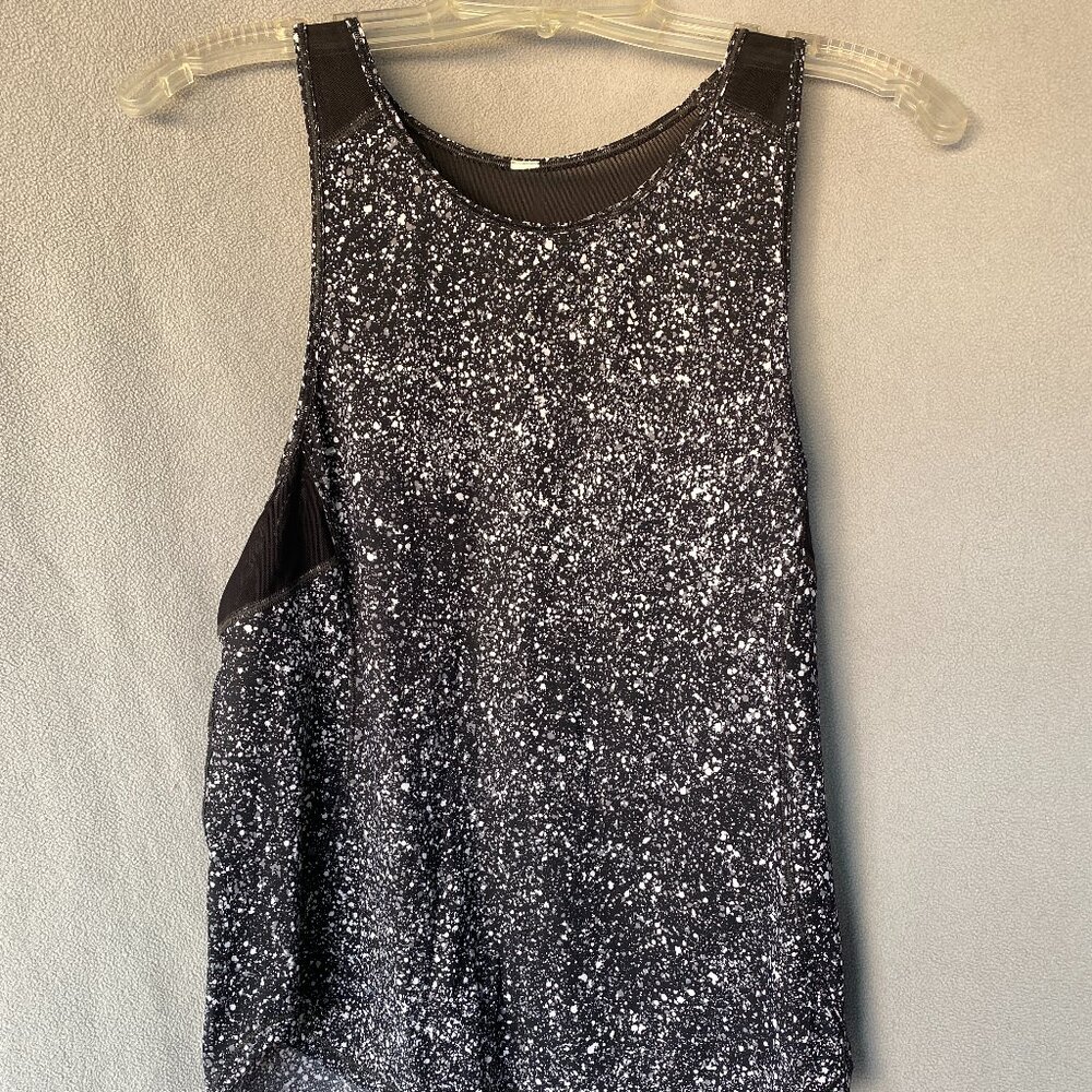 Lululemon No Limits Tank | Black & White Speckle Print Flowy Racerback Yoga Top